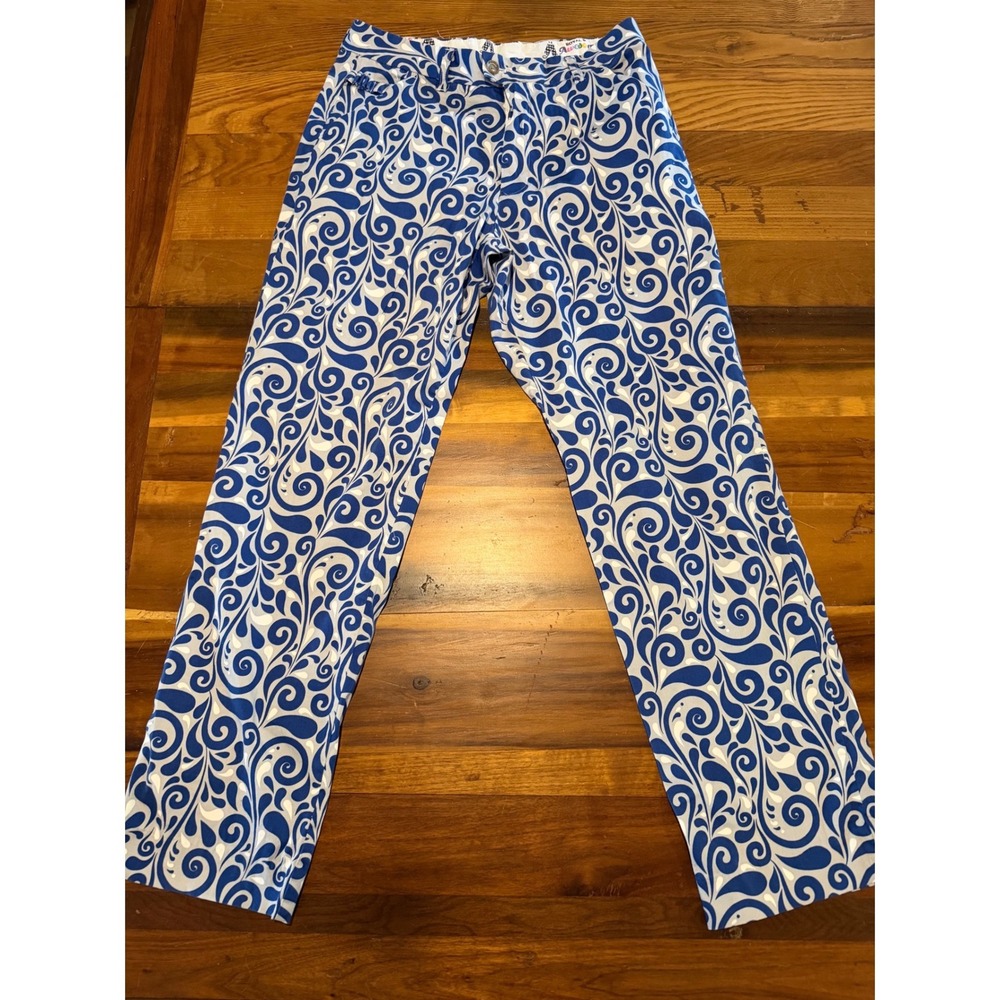 Royal & Awesome Mens Golf Knickers Pants Blue White Swirl Paisley Print 32x32